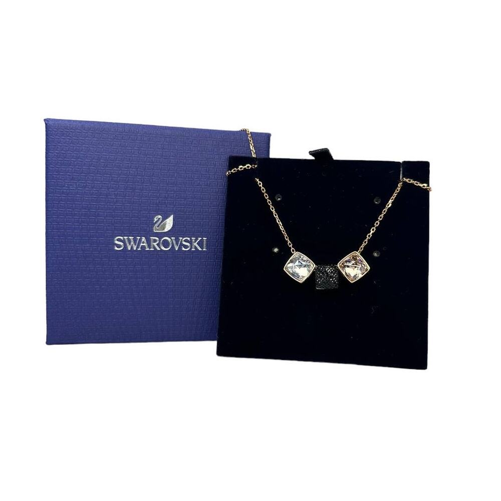 Swarovski Glance necklace, Square cut, Black, Rose gold-tone plated